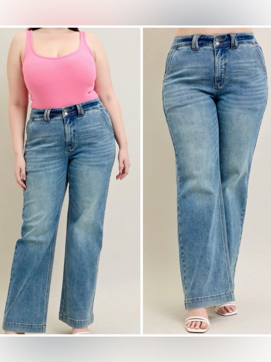 Judy Blue Denim - Judy Blue High Waist Double Button Wide Leg Jeans